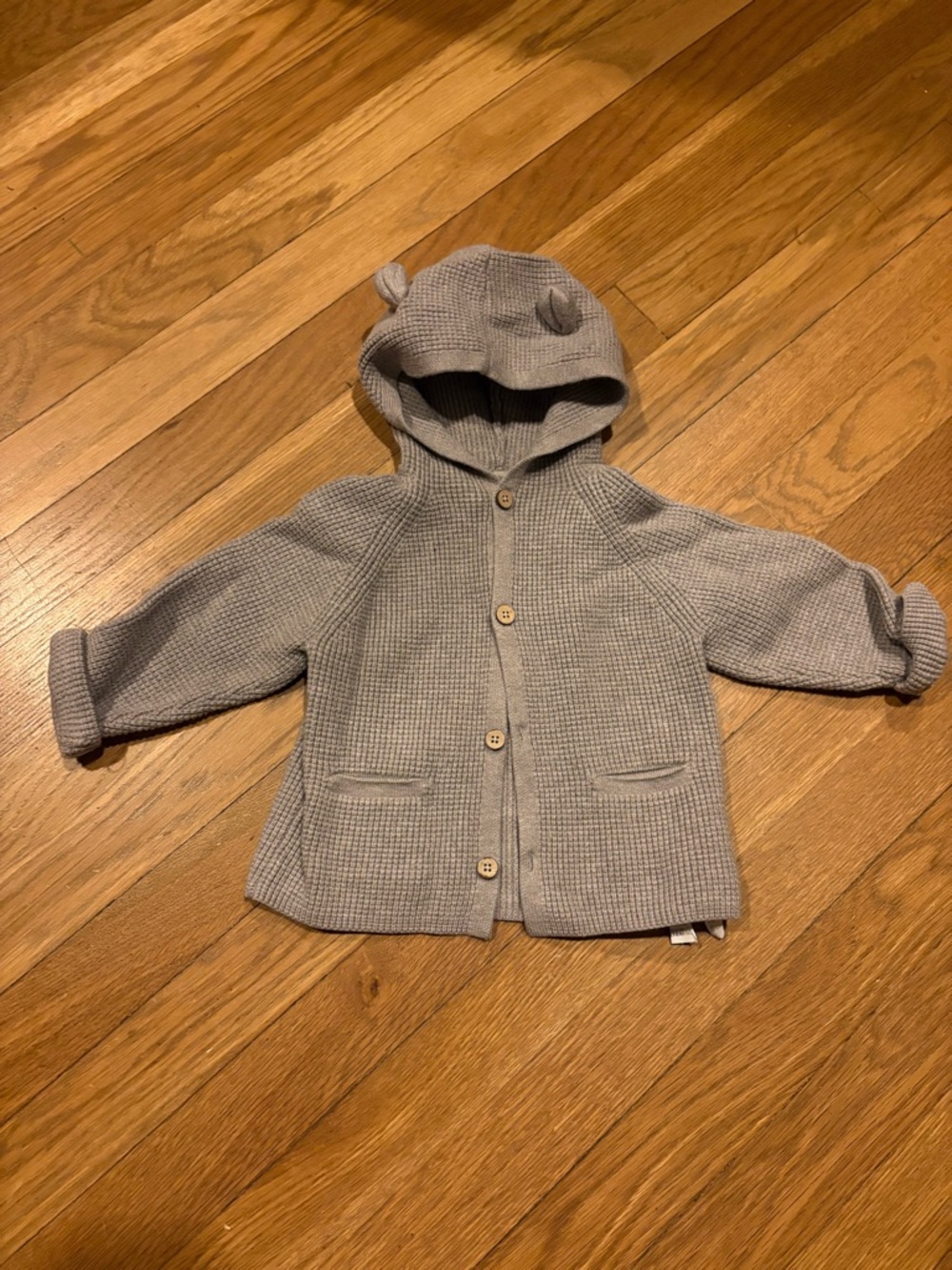 Zara Baby Knit Hooded Cardigan in Light Gray